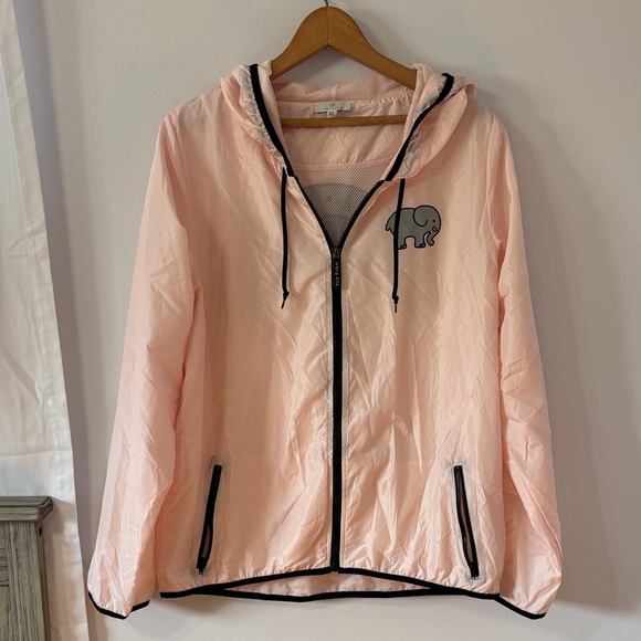 ivory ella Jackets & Blazers - ivory ella Light Pink Hooded Windbreaker Jacket with Elephant Logo
